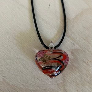 Glass blown hand painted heart pendant necklace
